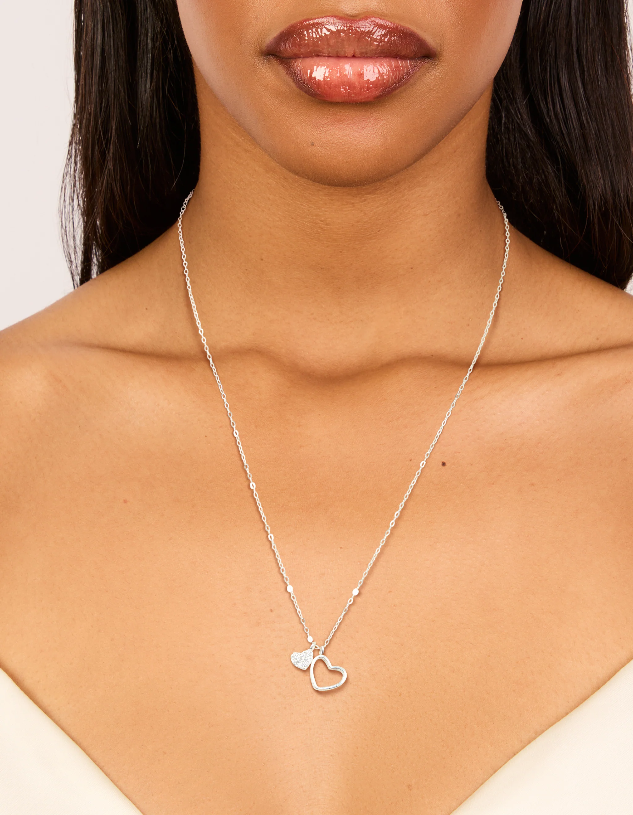 Sterling Silver Cubic Zirconia Double Heart Necklace - Image 2