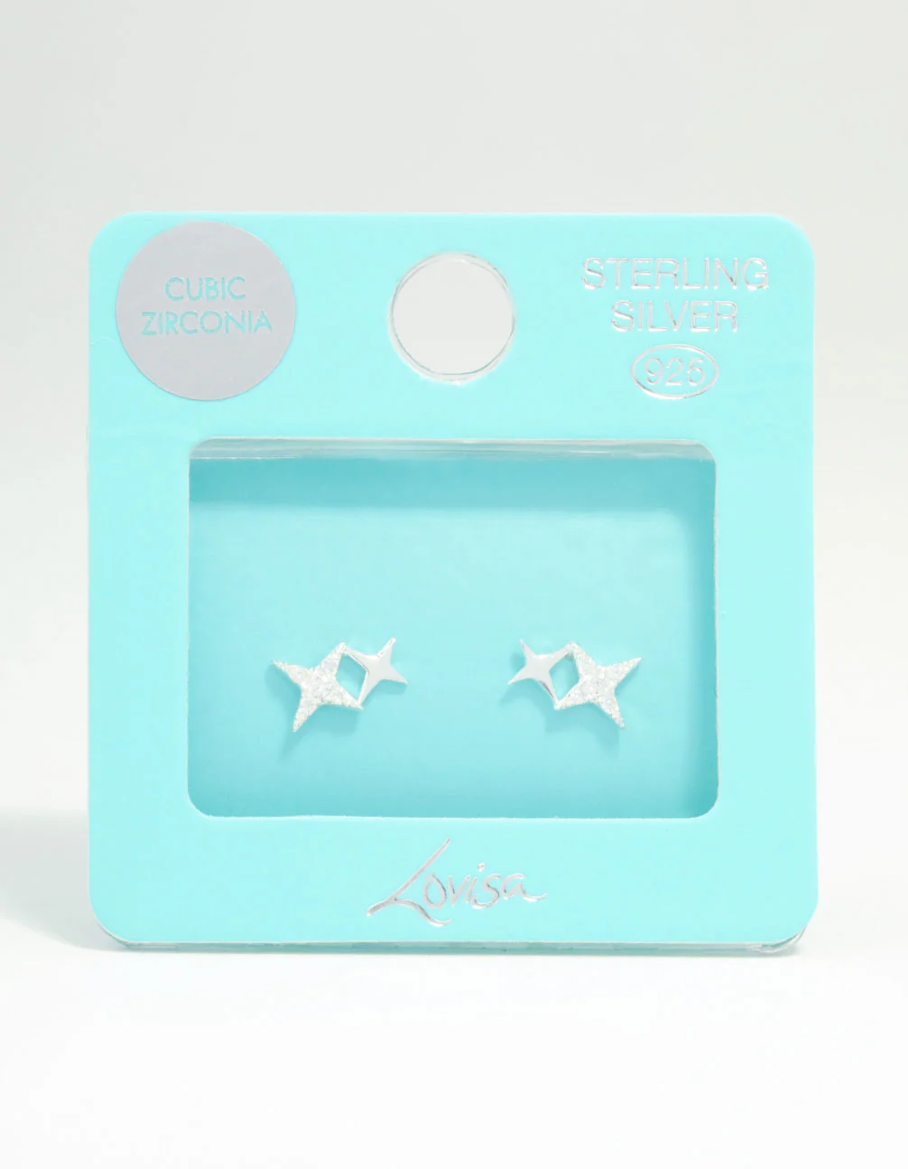 Sterling Silver Cubic Zirconia Double Star Stud Earrings - Image 3