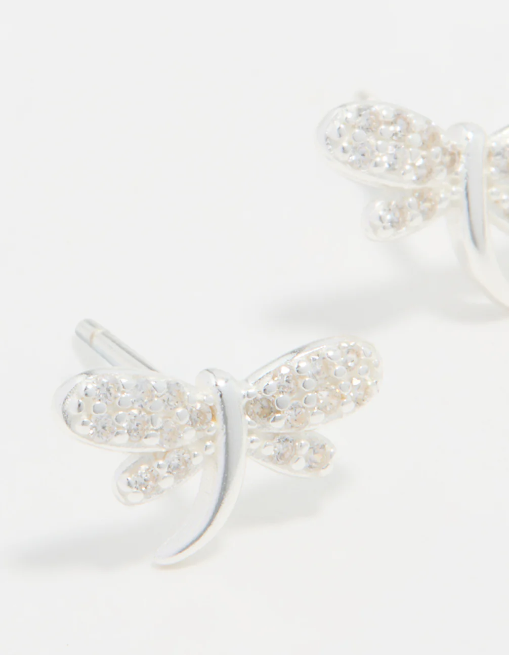 Sterling Silver Cubic Zirconia Dragonfly Stud Earrings - Image 4