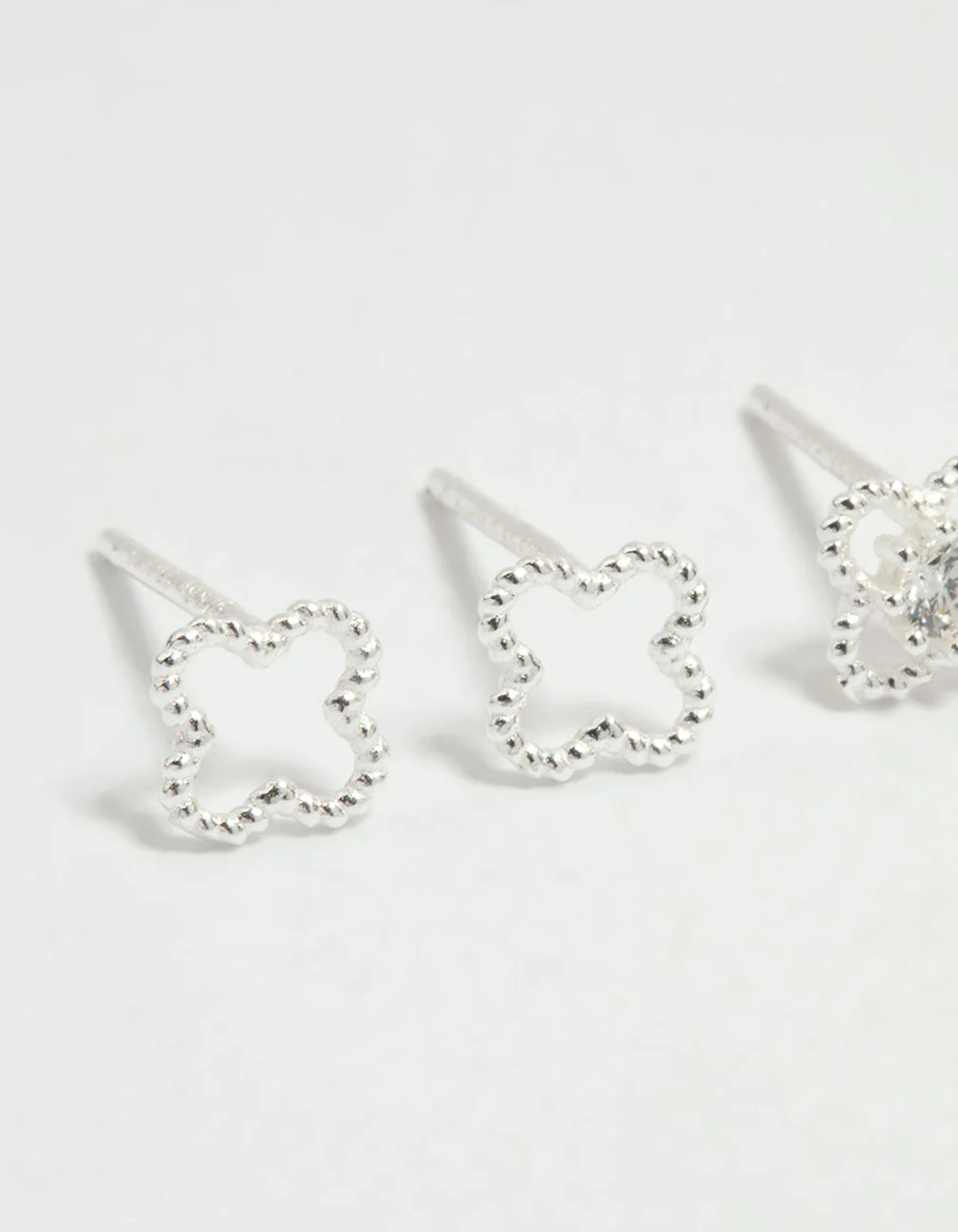 Sterling Silver Cubic Zirconia Flower Stud Earrings 2-Pack - Image 5
