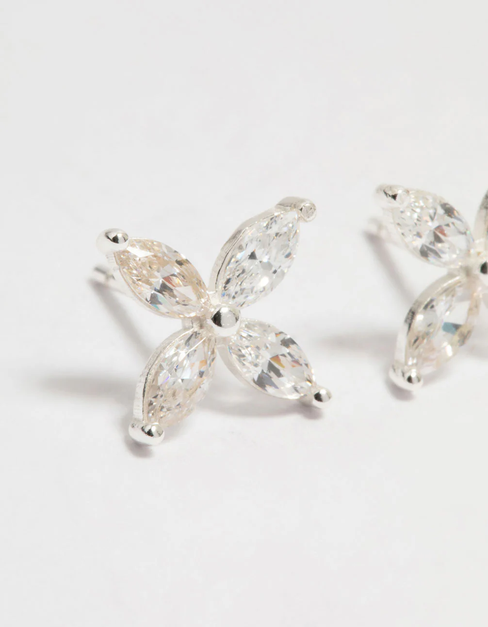 Sterling Silver Cubic Zirconia Flower Stud Earrings - Image 4