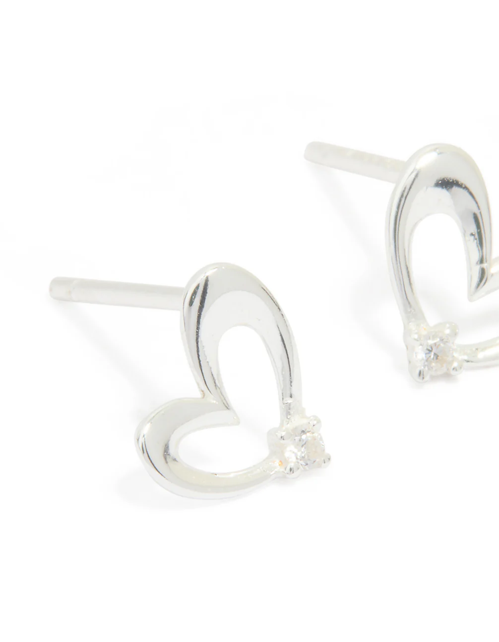 Sterling Silver Cubic Zirconia Heart Stud Earrings - Image 2