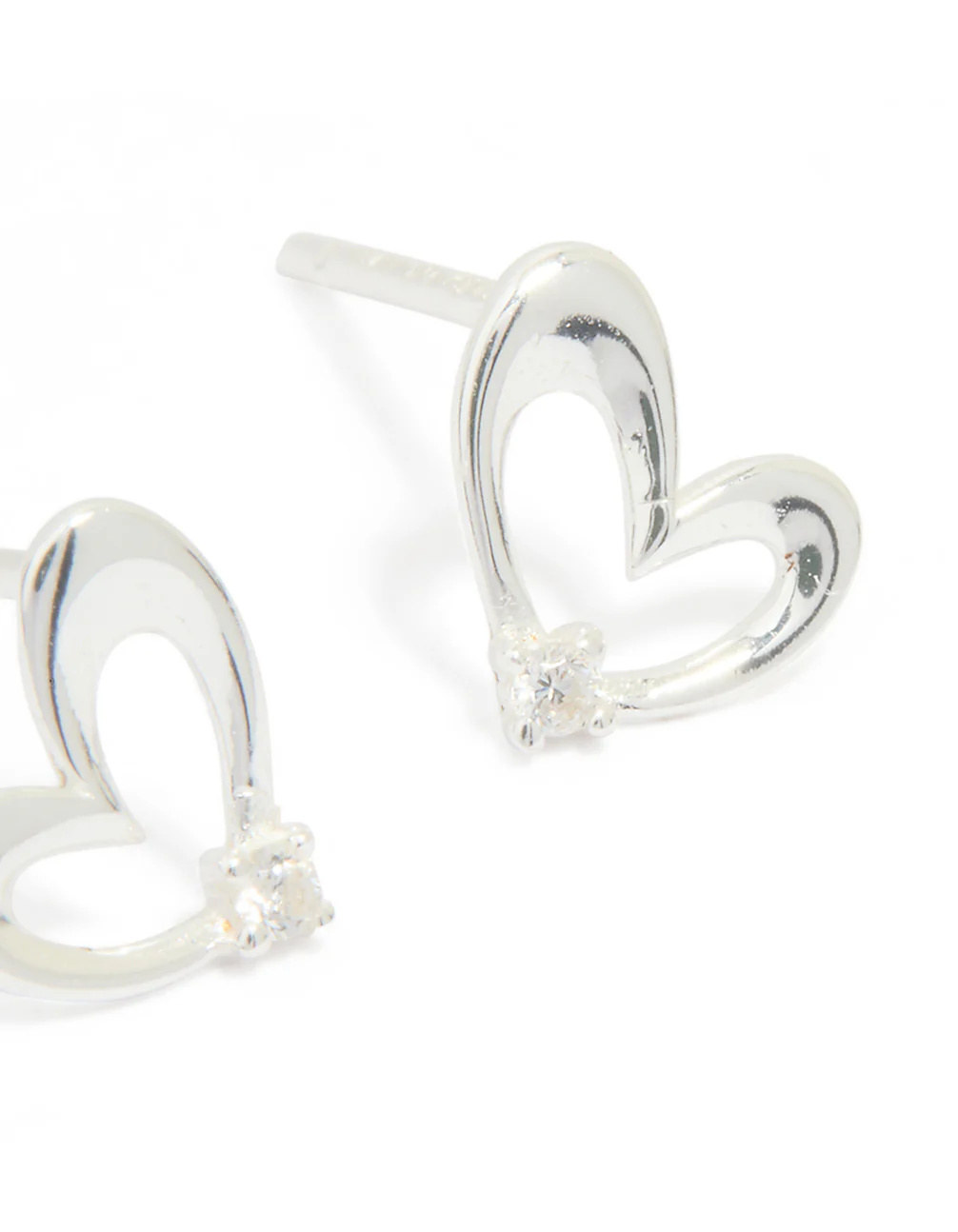Sterling Silver Cubic Zirconia Heart Stud Earrings - Image 3