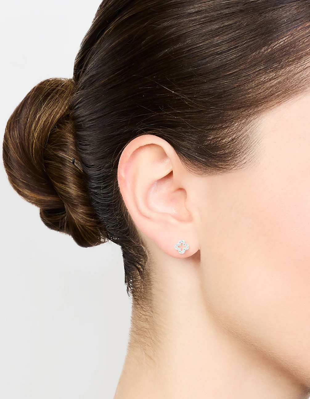 Sterling Silver Cubic Zirconia Hollow Pave Flower Stud Earrings - Image 2