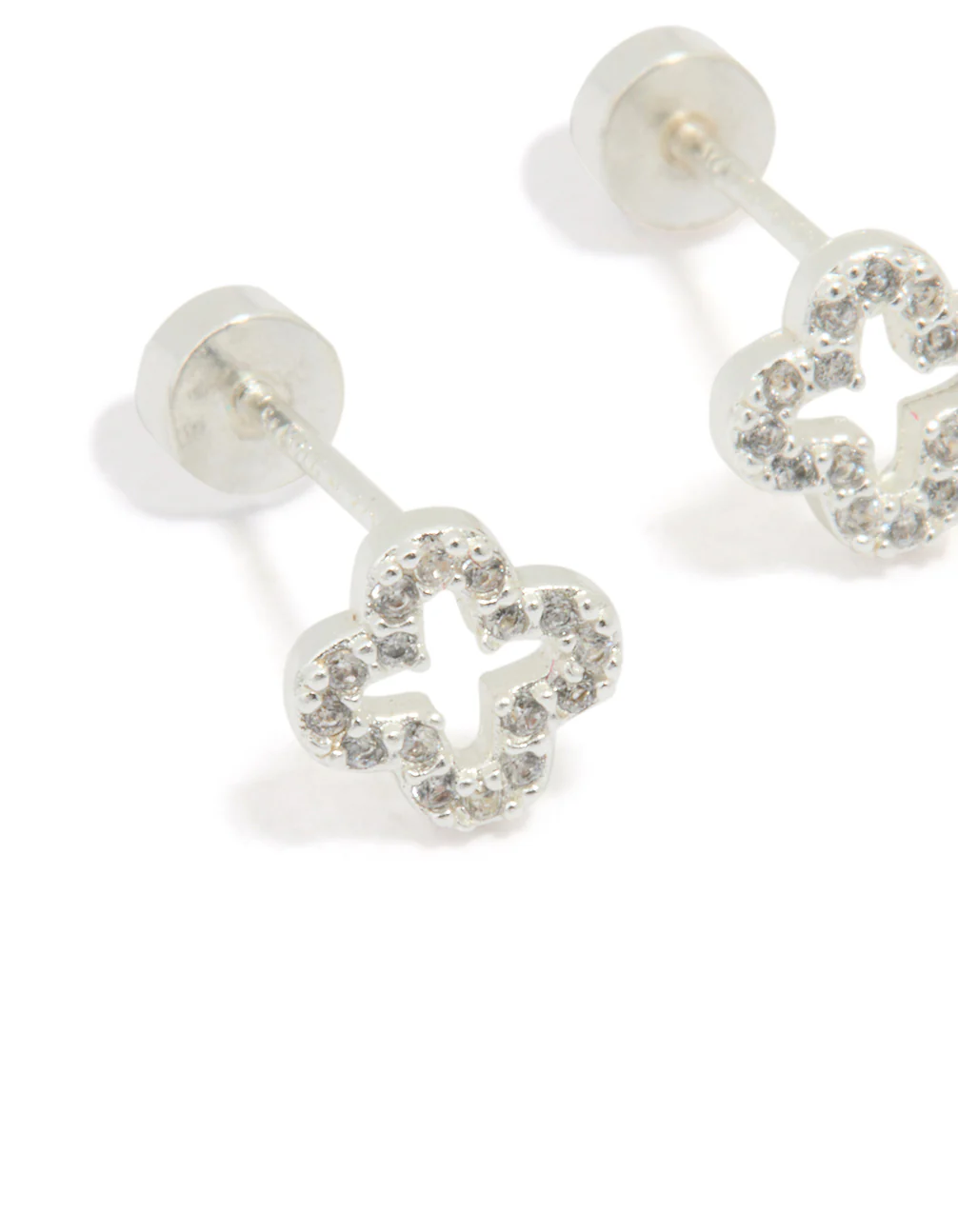 Sterling Silver Cubic Zirconia Hollow Pave Flower Stud Earrings - Image 4