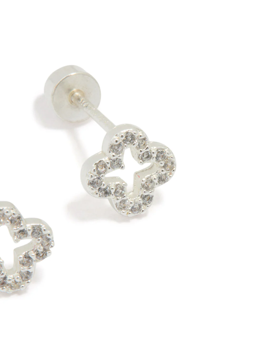 Sterling Silver Cubic Zirconia Hollow Pave Flower Stud Earrings - Image 5