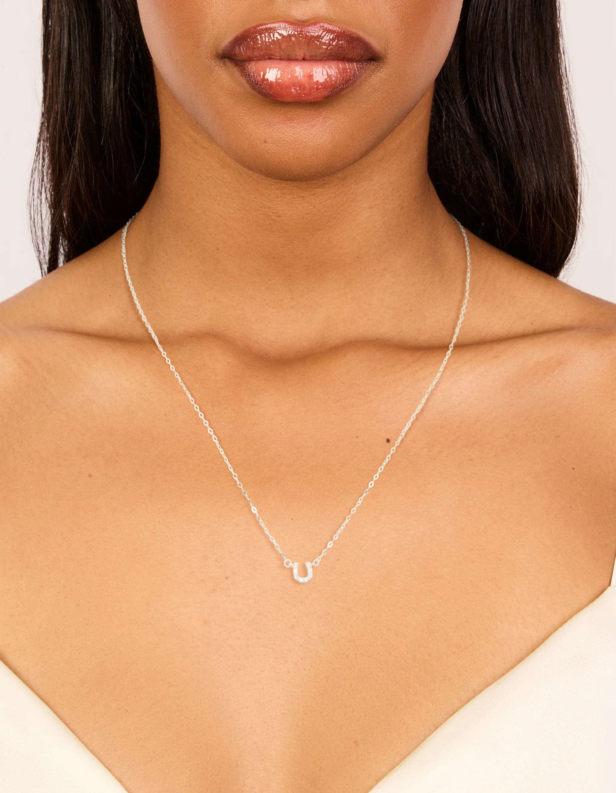 Sterling Silver Cubic Zirconia Horseshoe Necklace - Image 2