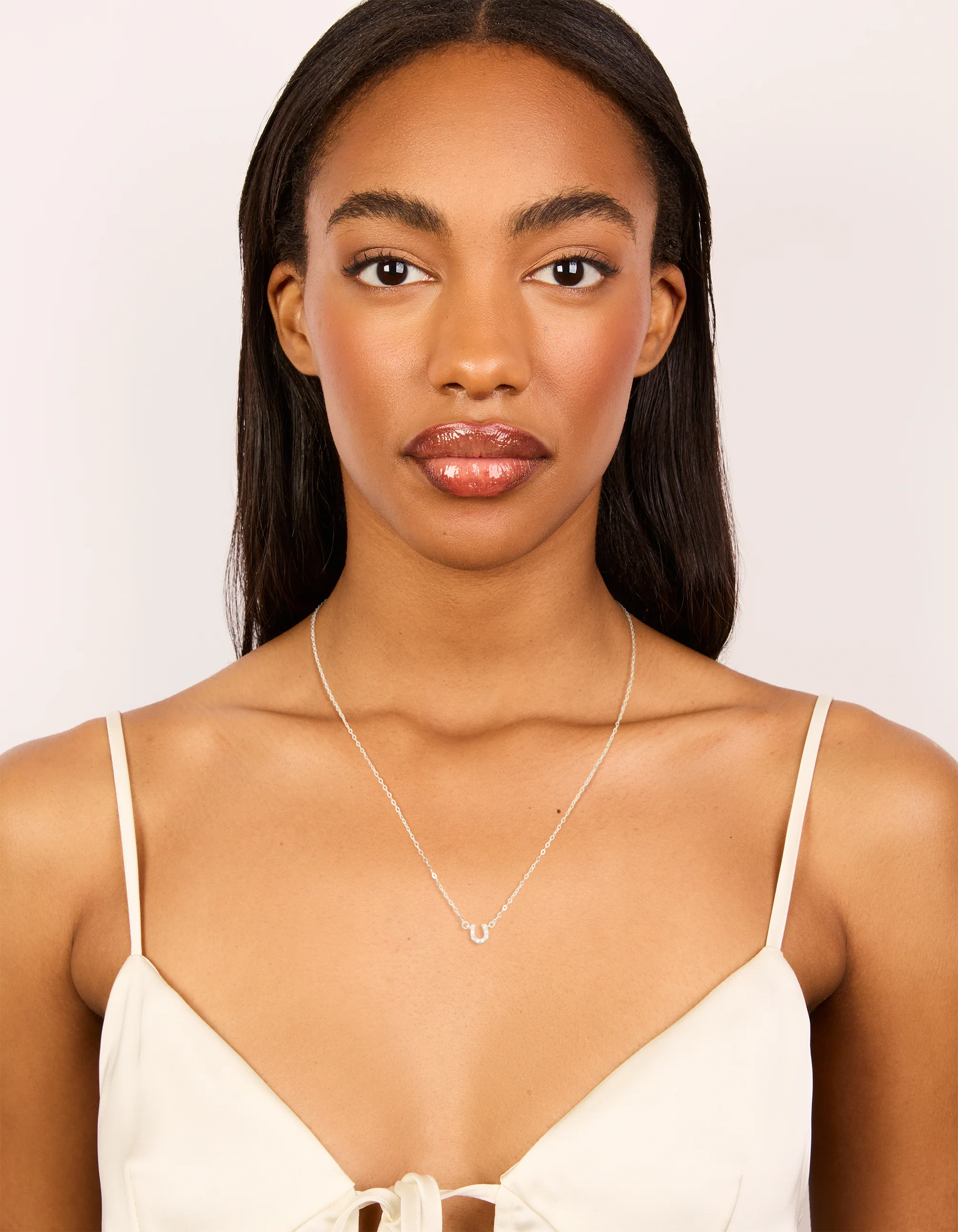Sterling Silver Cubic Zirconia Horseshoe Necklace - Image 3