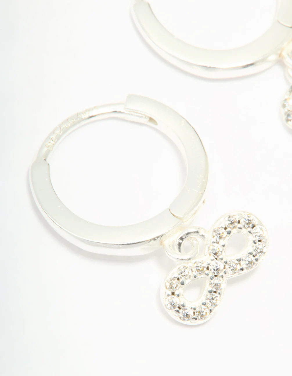 Sterling Silver Cubic Zirconia Infinity Huggie Earrings - Image 4