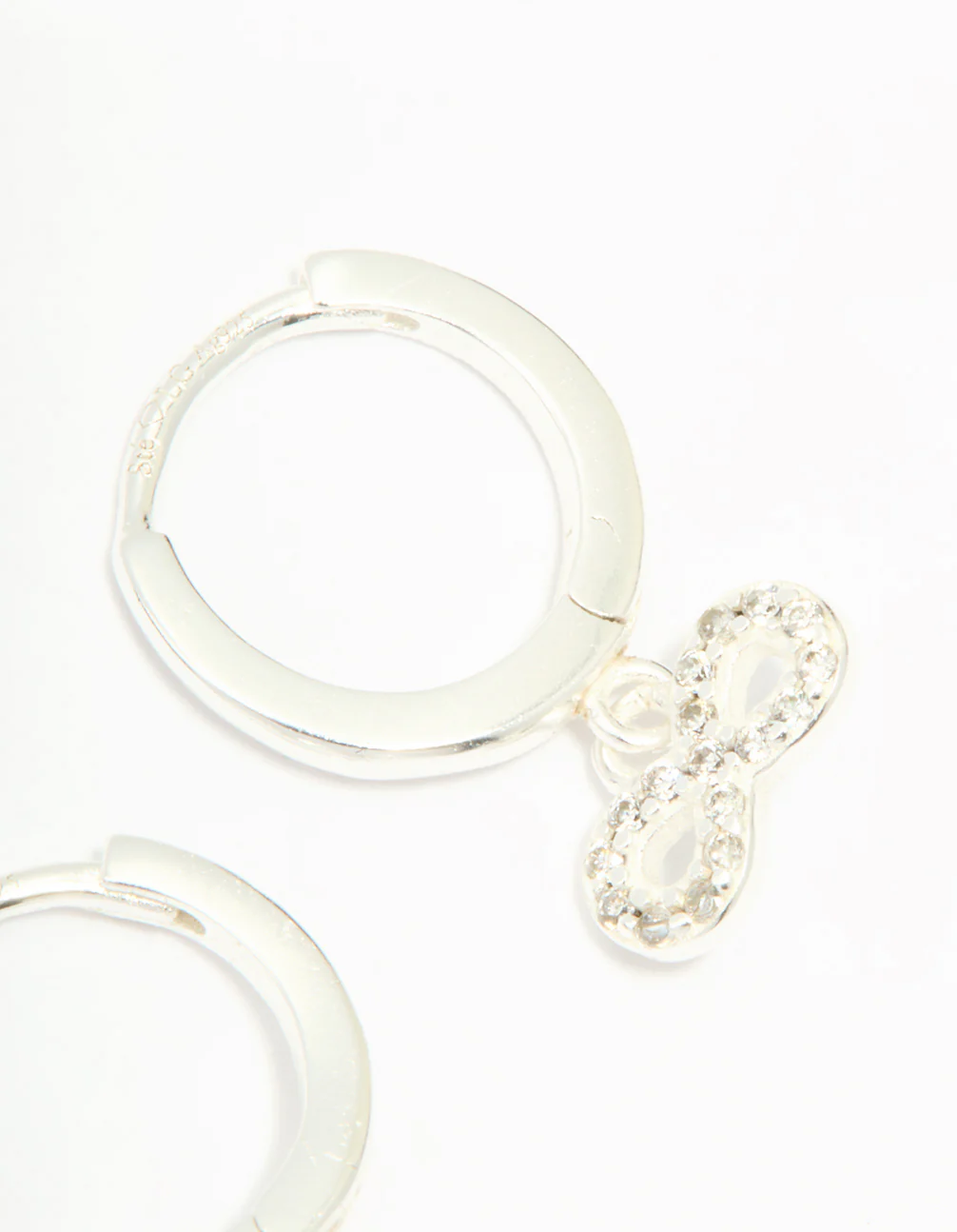 Sterling Silver Cubic Zirconia Infinity Huggie Earrings - Image 5