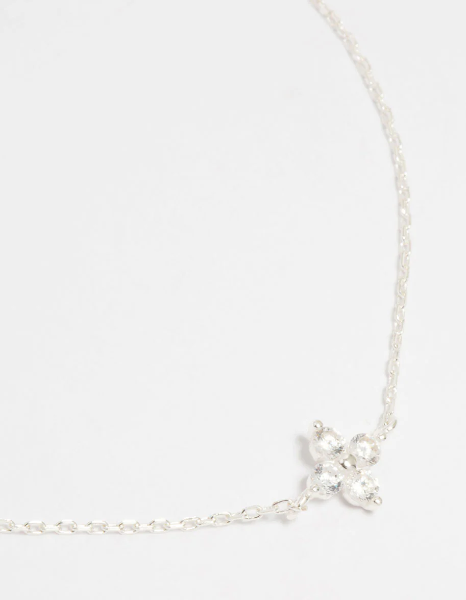 Sterling Silver Cubic Zirconia Micro Flower Bracelet - Image 2