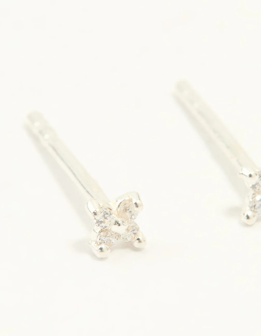 Sterling Silver Cubic Zirconia Micro Flower Stud Earrings - Image 4