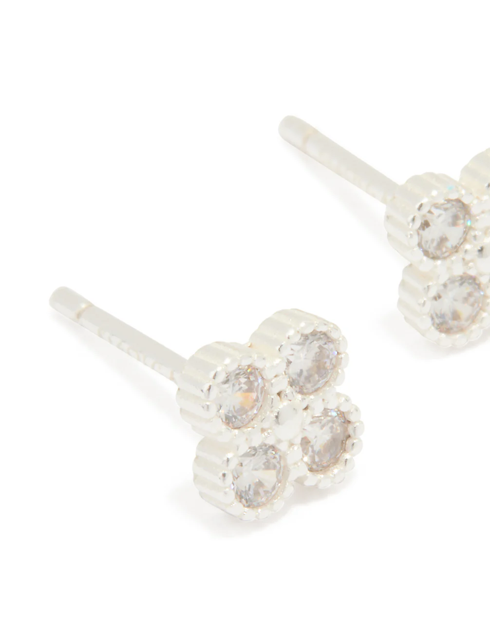 Sterling Silver Cubic Zirconia Mini Flower Stud Earrings - Image 2