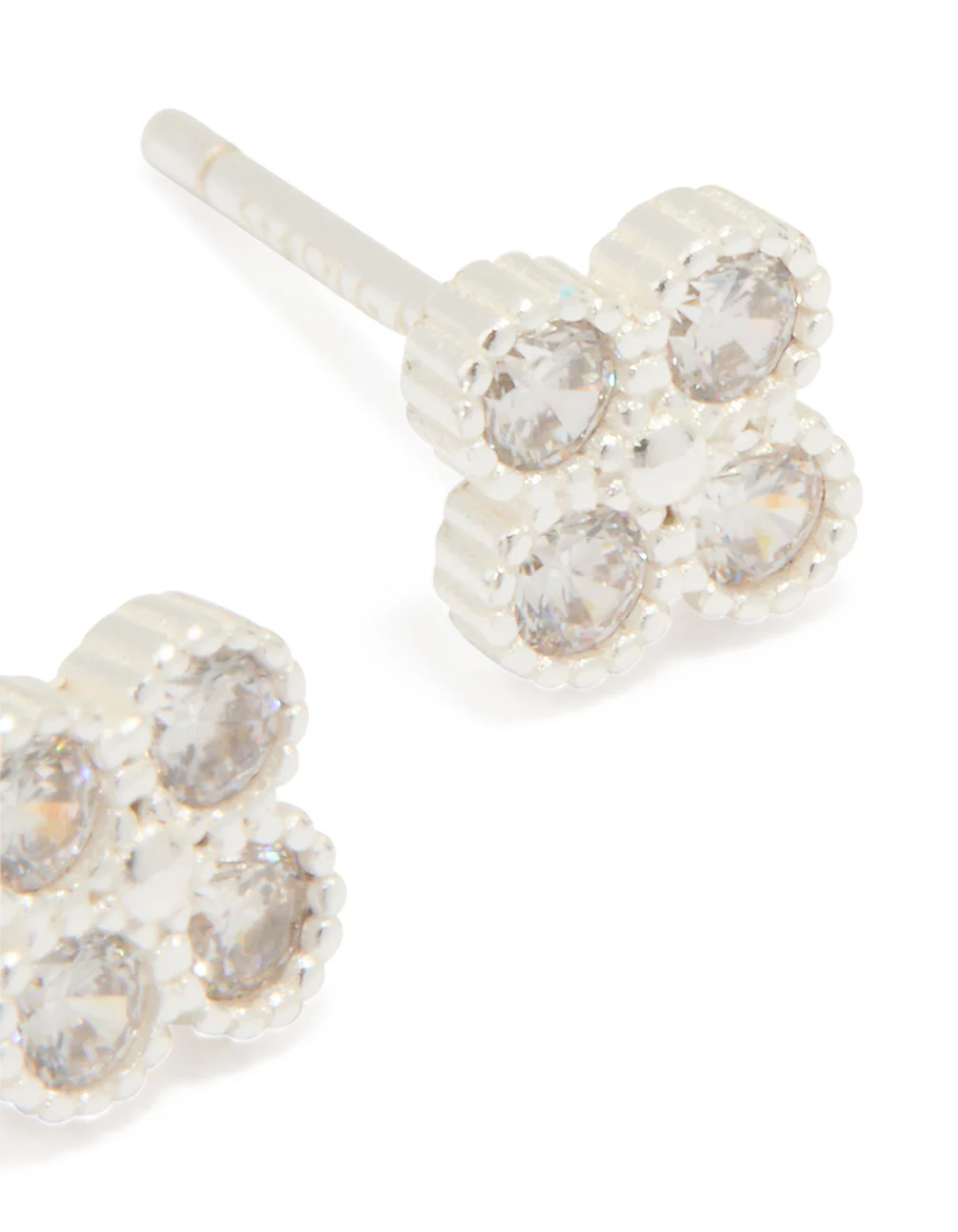 Sterling Silver Cubic Zirconia Mini Flower Stud Earrings - Image 3