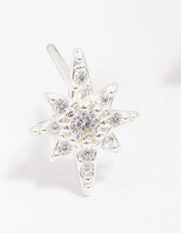 Sterling Silver Cubic Zirconia Mini Star Stud Earrings - Image 2
