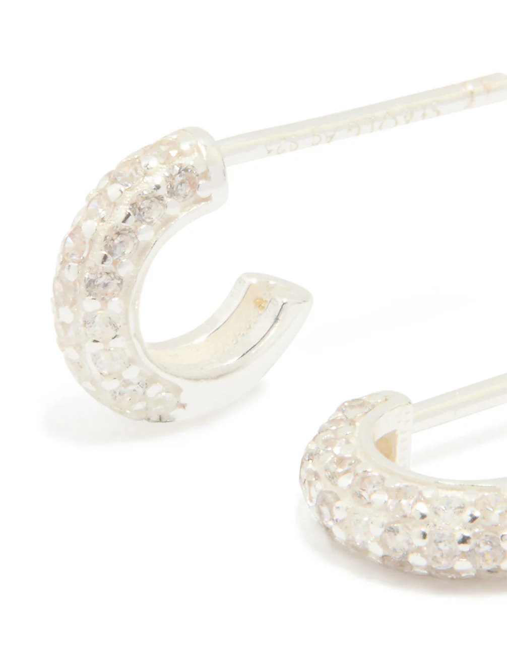 Sterling Silver Cubic Zirconia Pave C-Shaped Hoop Earrings - Image 2
