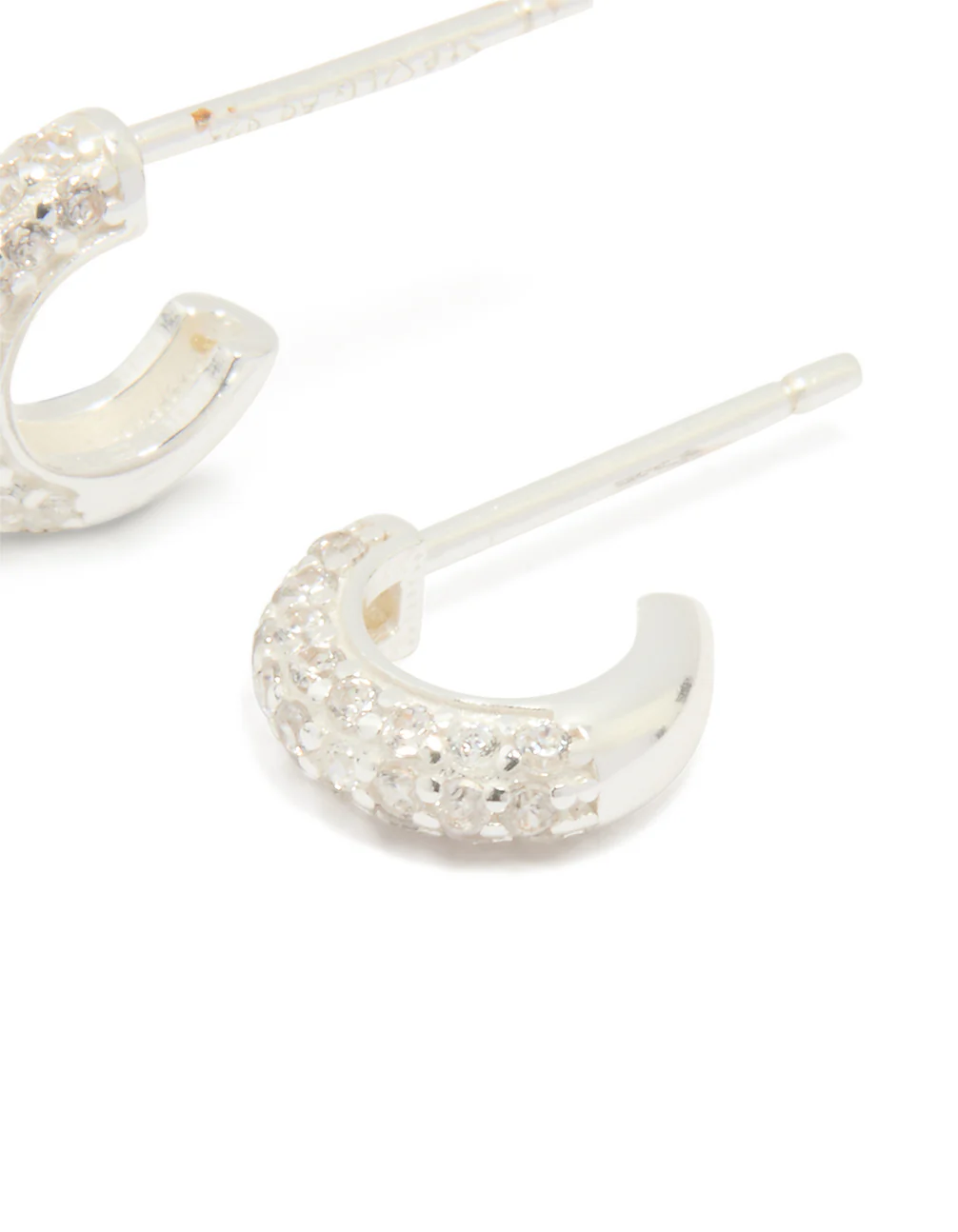 Sterling Silver Cubic Zirconia Pave C-Shaped Hoop Earrings - Image 3