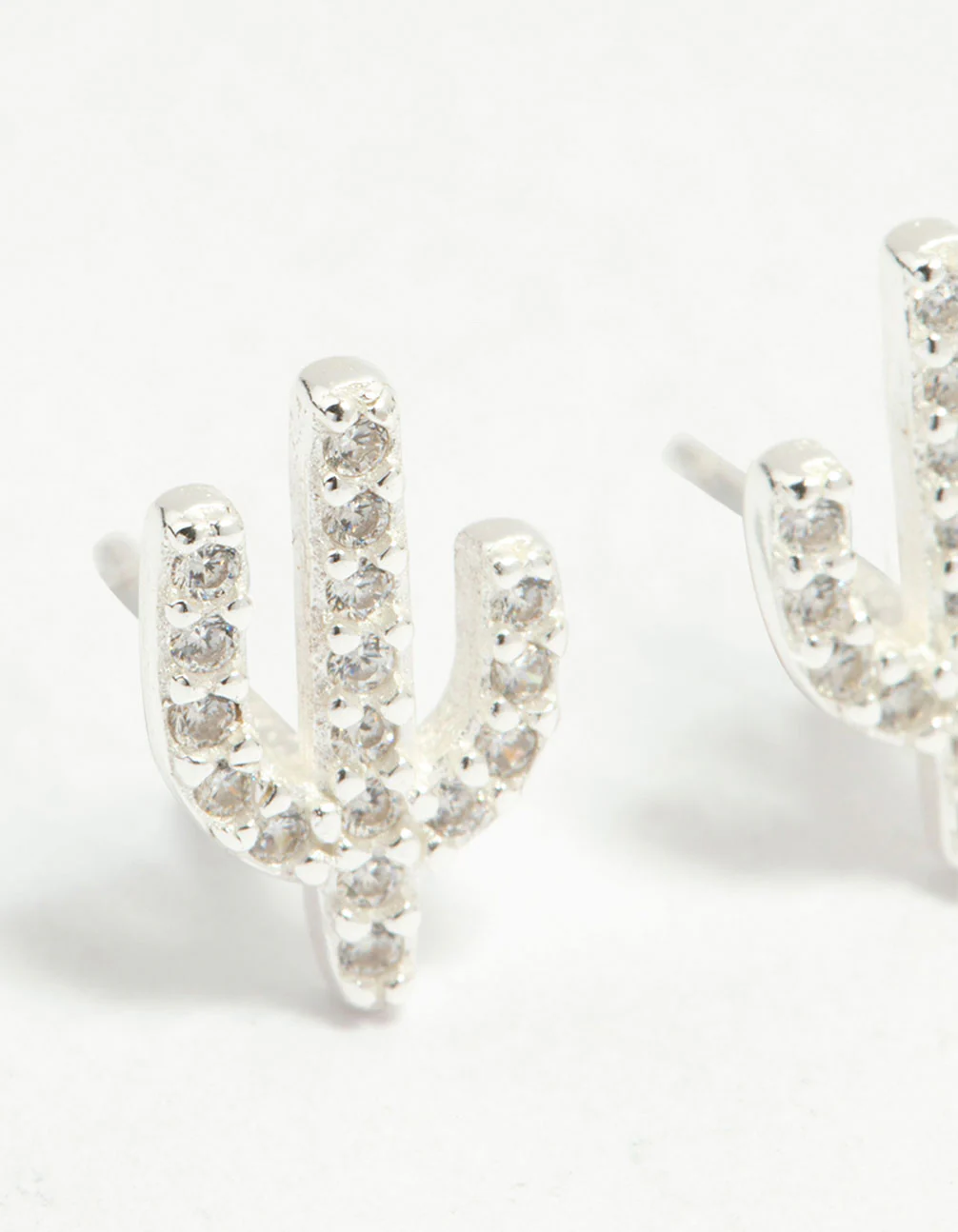 Sterling Silver Cubic Zirconia Pave Cactus Stud Earrings - Image 5