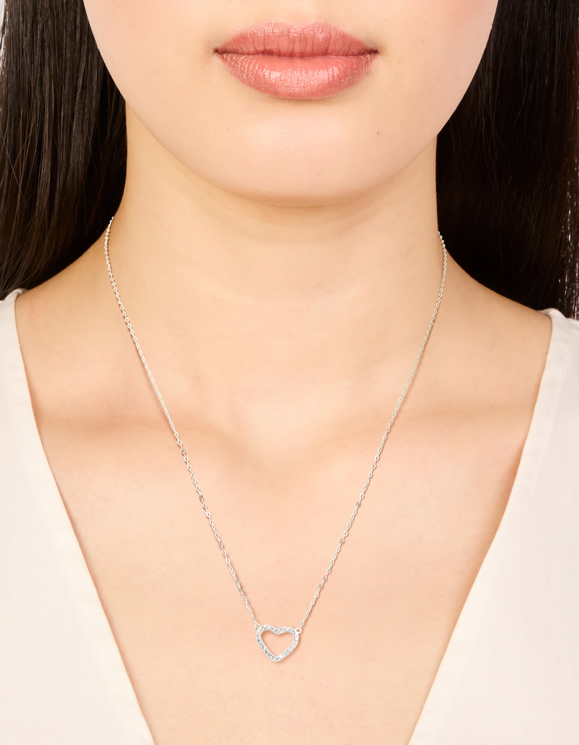 Sterling Silver Cubic Zirconia Pave Heart Necklace - Image 2