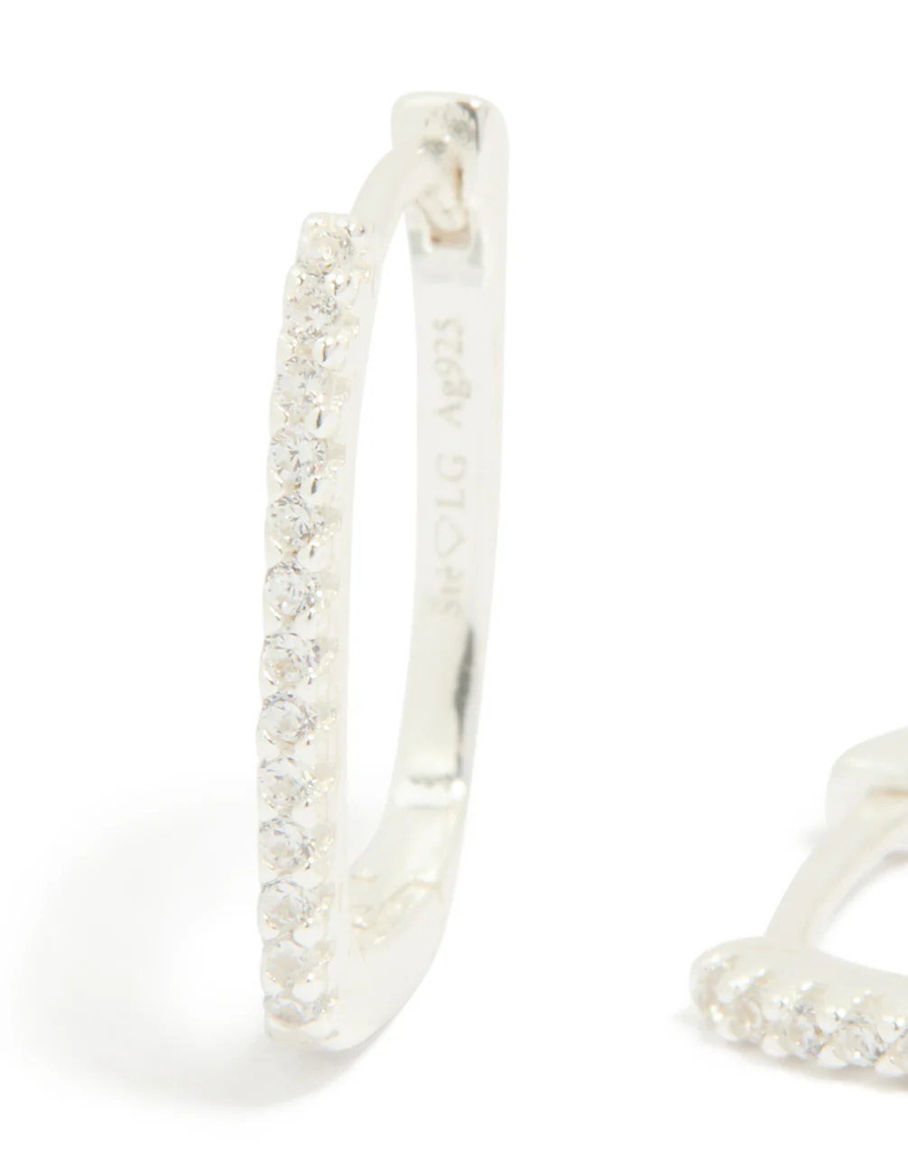Sterling Silver Cubic Zirconia Pavé Oblong Hoop Earrings - Image 4