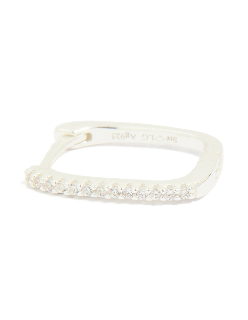Sterling Silver Cubic Zirconia Pavé Oblong Hoop Earrings - Image 5