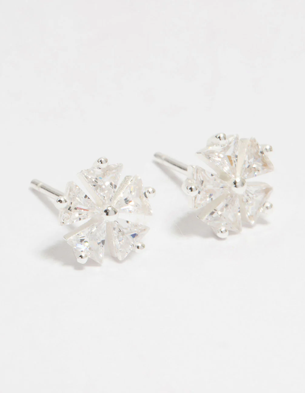 Sterling Silver Cubic Zirconia Petal Stud Earrings - Image 2