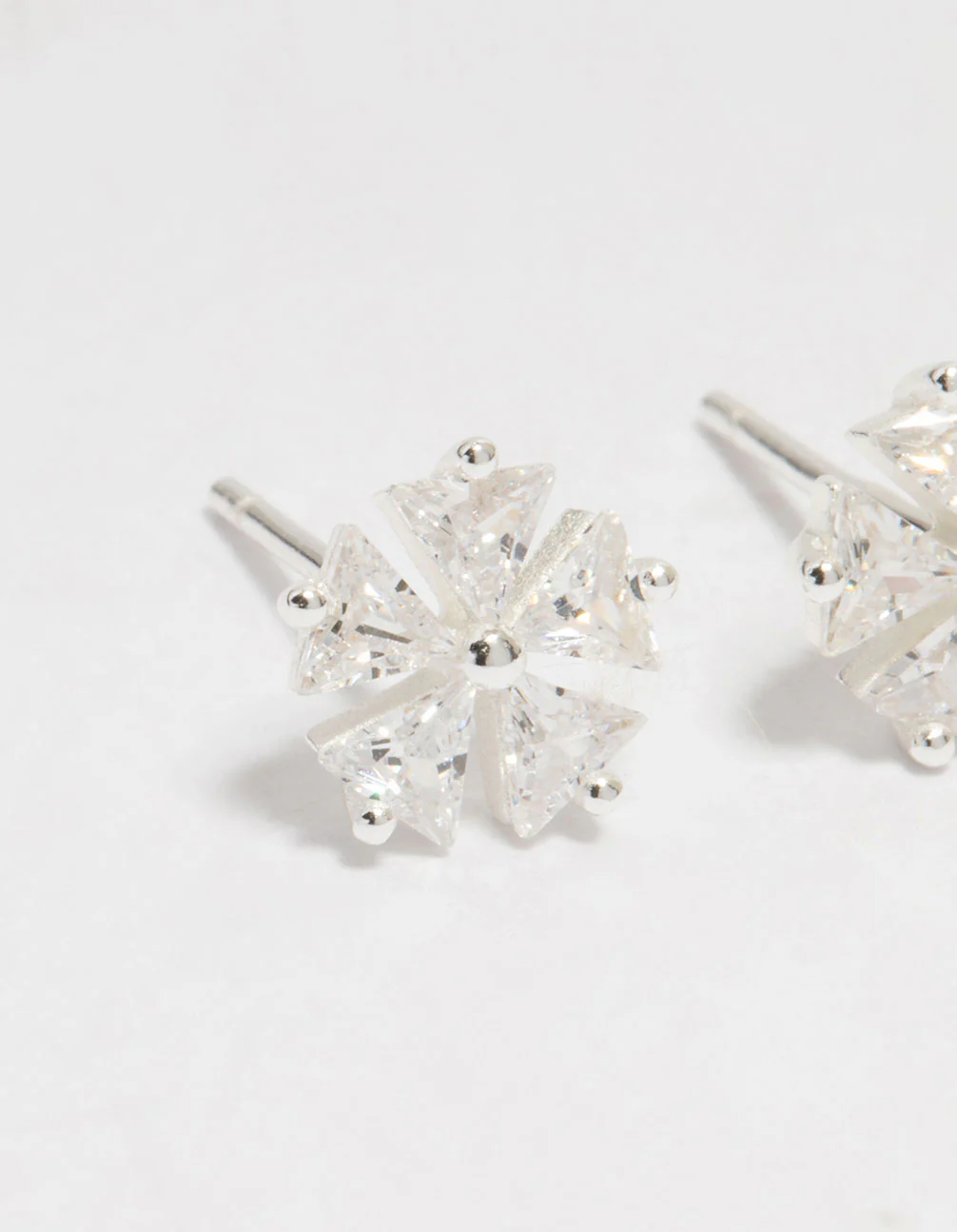Sterling Silver Cubic Zirconia Petal Stud Earrings - Image 4