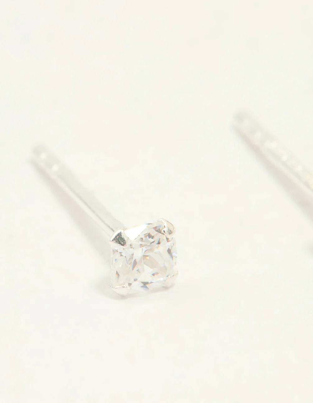 Sterling Silver Cubic Zirconia Small Princess Cut Stud Earrings - Image 4