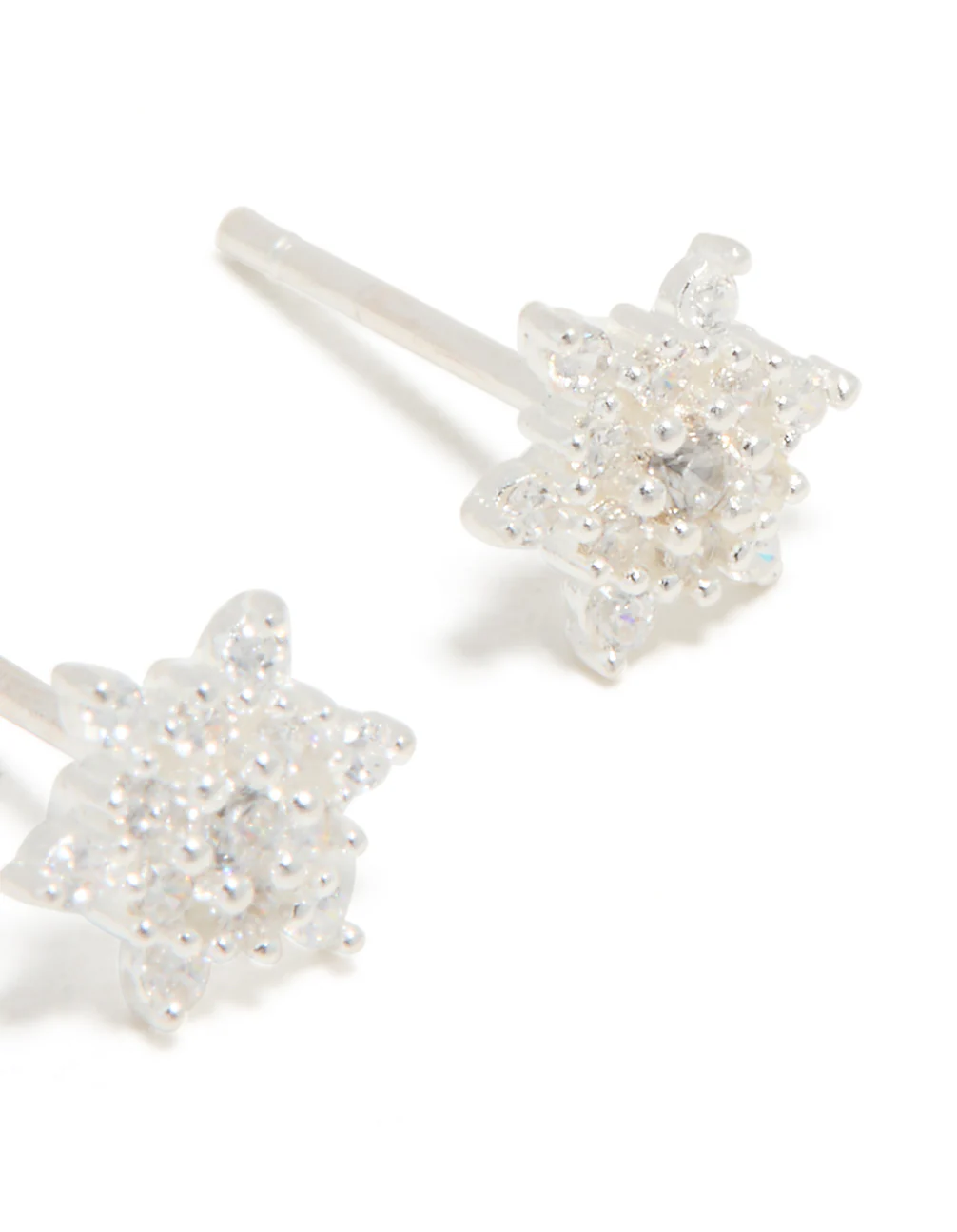 Sterling Silver Cubic Zirconia Snowflake Stud Earrings - Image 3