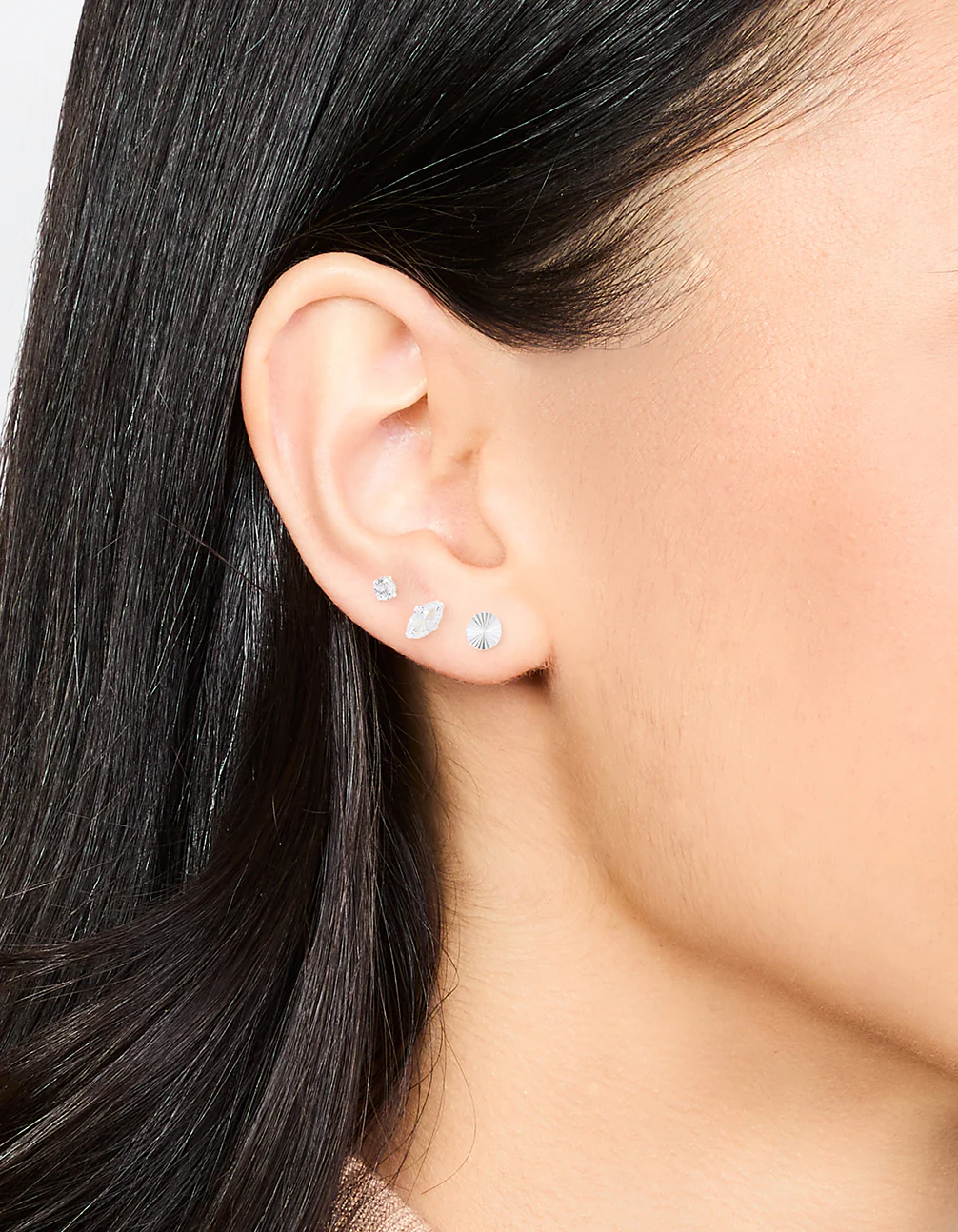 Sterling Silver Cubic Zirconia Stud Earrings 3-Pack - Image 2