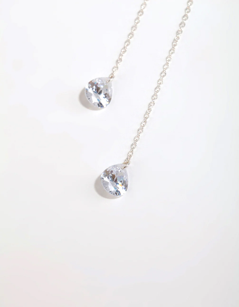 Sterling Silver Cubic Zirconia Teardrop Thread Through Earrings - Image 2