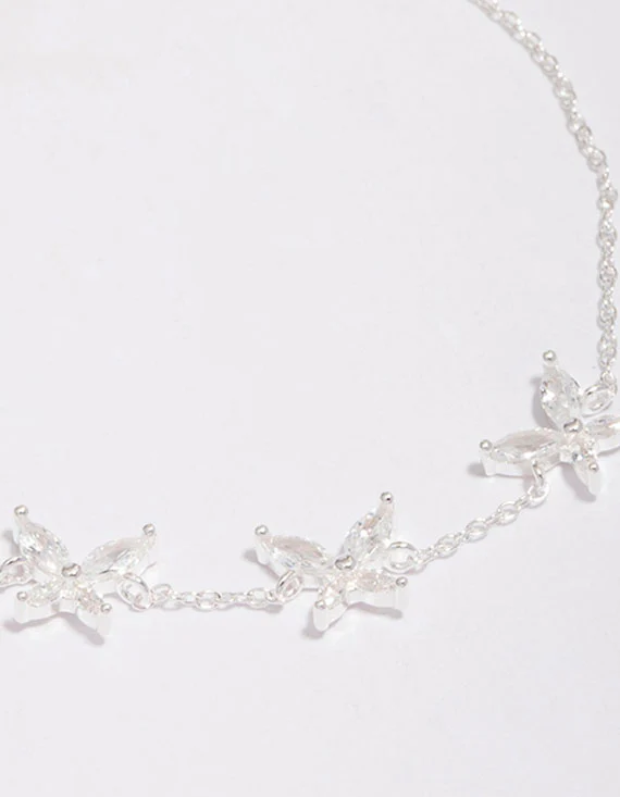 Sterling Silver Cubic Zirconia Triangular Butterfly Bracelet - Image 2