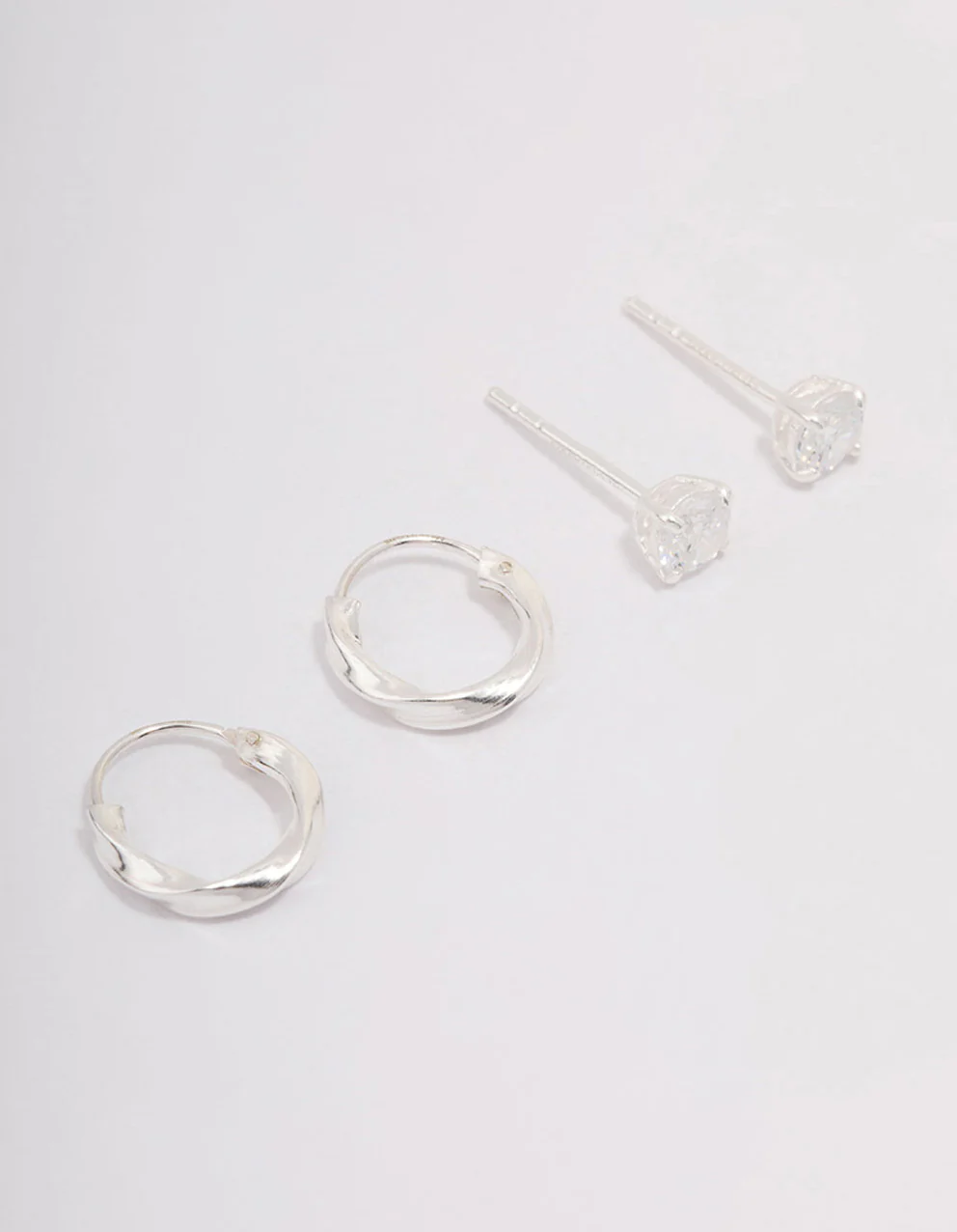 Sterling Silver Cubic Zirconia & Twisted Hoop Earrings - Image 2