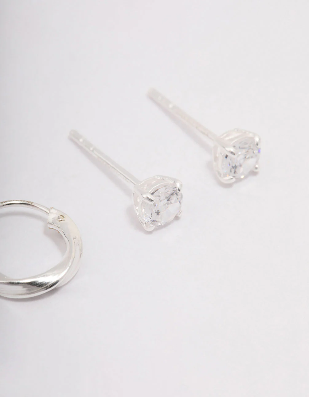 Sterling Silver Cubic Zirconia & Twisted Hoop Earrings - Image 3