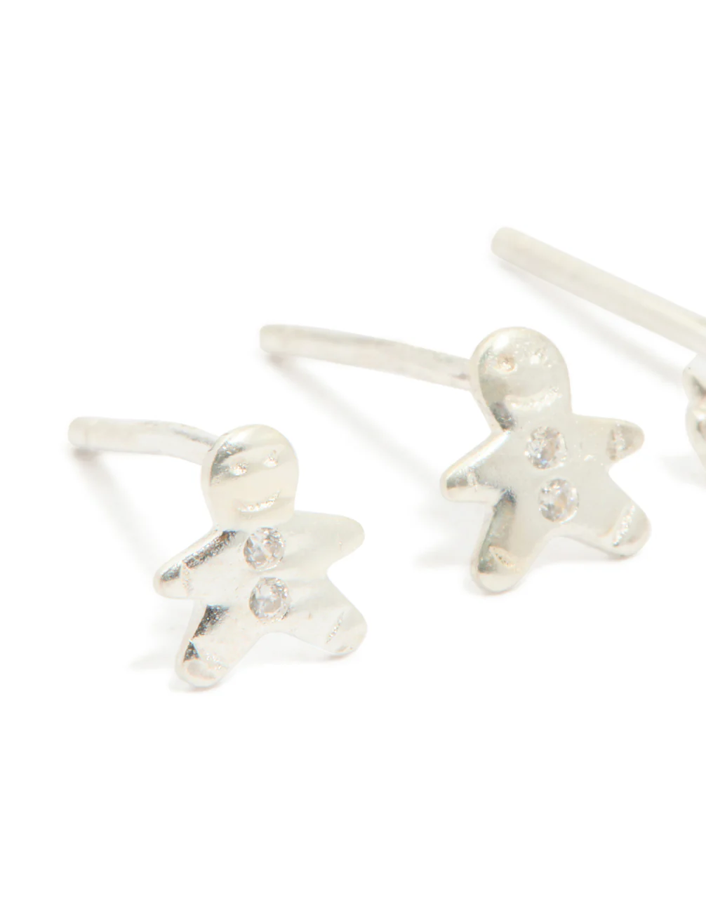 Sterling Silver Cubic Zirconia Xmas Gingerbread Man & Candy Stud Earrings 2-Pack - Image 4