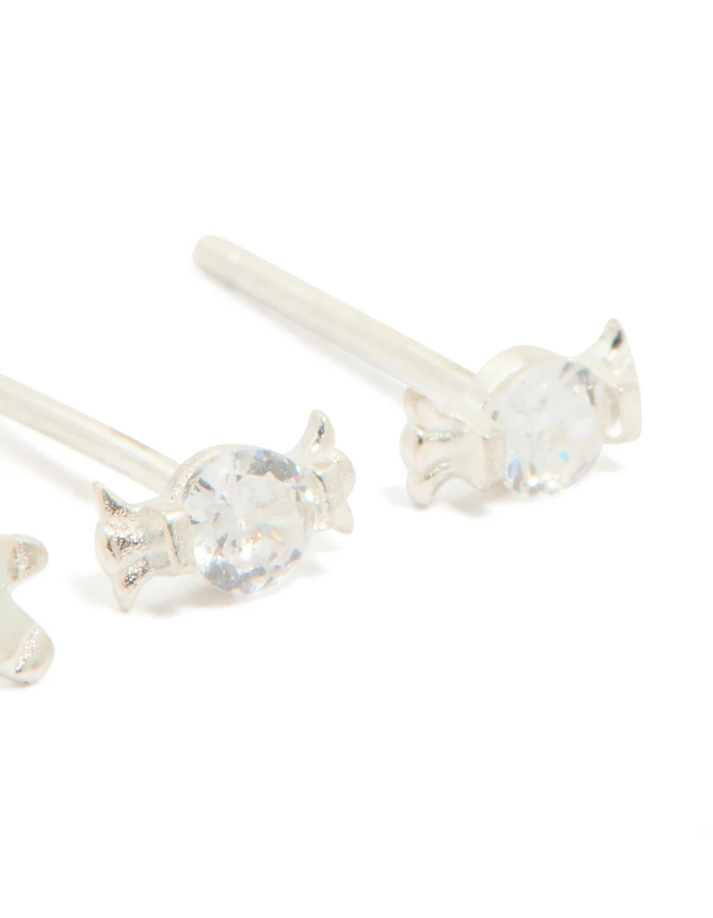 Sterling Silver Cubic Zirconia Xmas Gingerbread Man & Candy Stud Earrings 2-Pack - Image 5