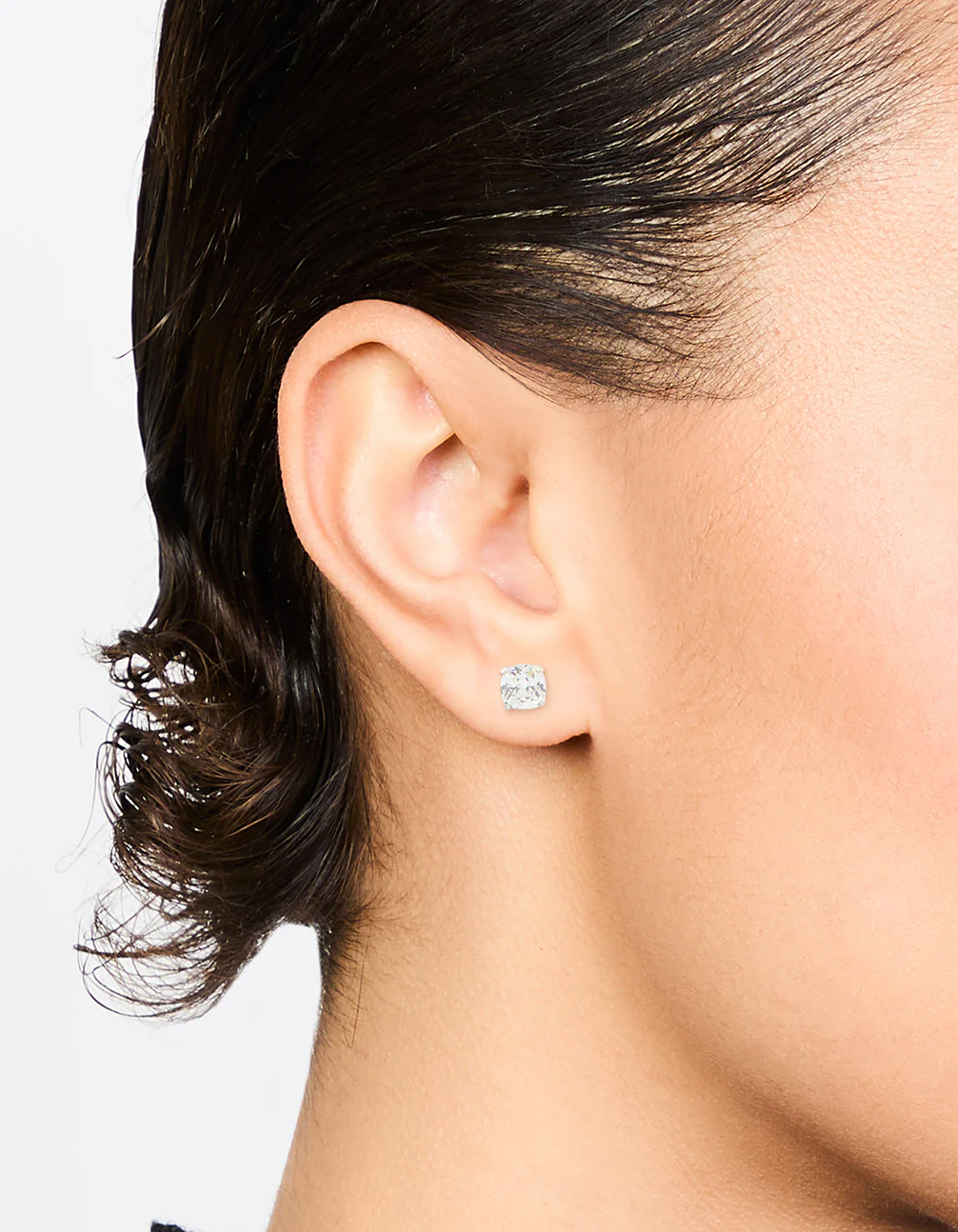 Sterling Silver Cubic Zirconia Cushion Cut  Stud Earrings - Image 2