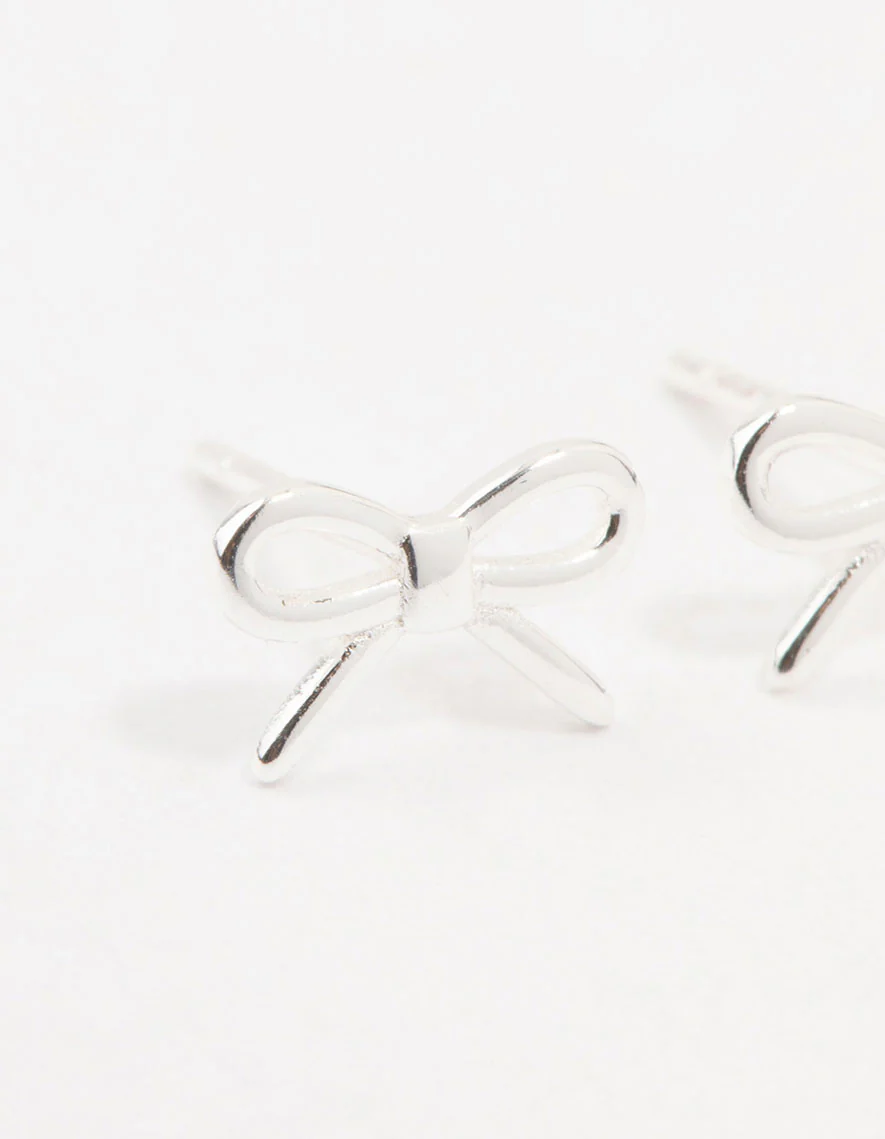 Sterling Silver Cut Out Bow Stud Earrings - Image 4