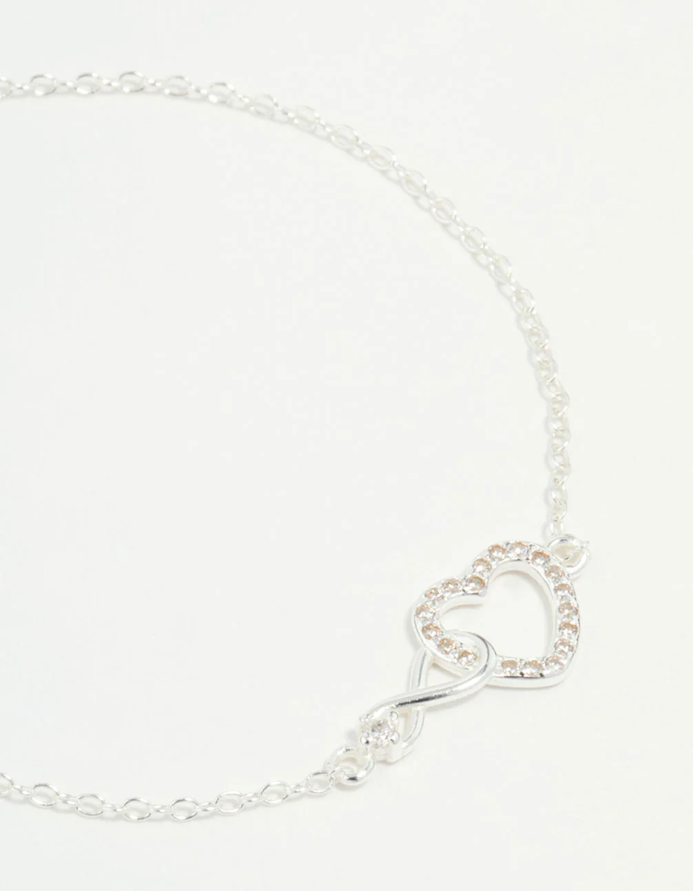 Sterling Silver Infinity & Cubic Zirconia Heart Link Bracelet - Image 2