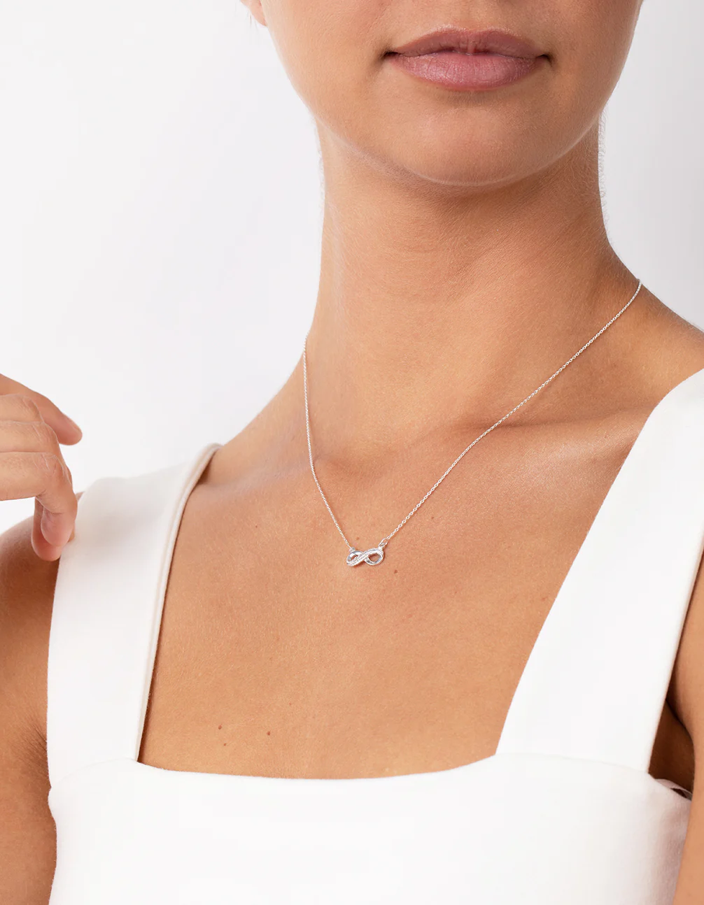 Sterling Silver Diamante Infinity Pendant Necklace - Image 2