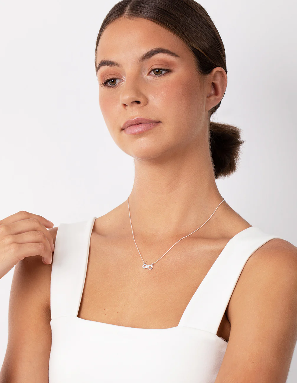 Sterling Silver Diamante Infinity Pendant Necklace - Image 3