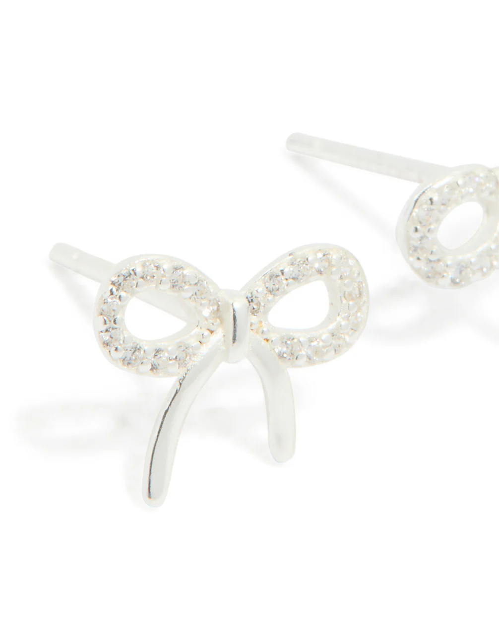 Sterling Silver Large Cubic Zirconia Bow Stud Earrings - Image 4