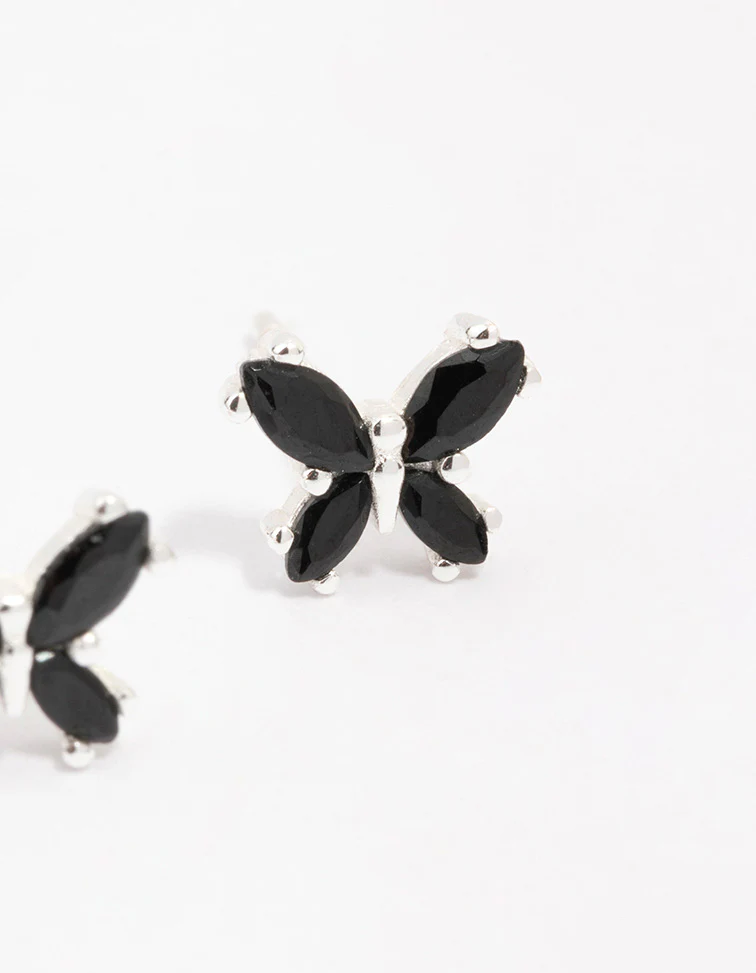 Sterling Silver Mini Butterfly Stud Earrings - Image 2