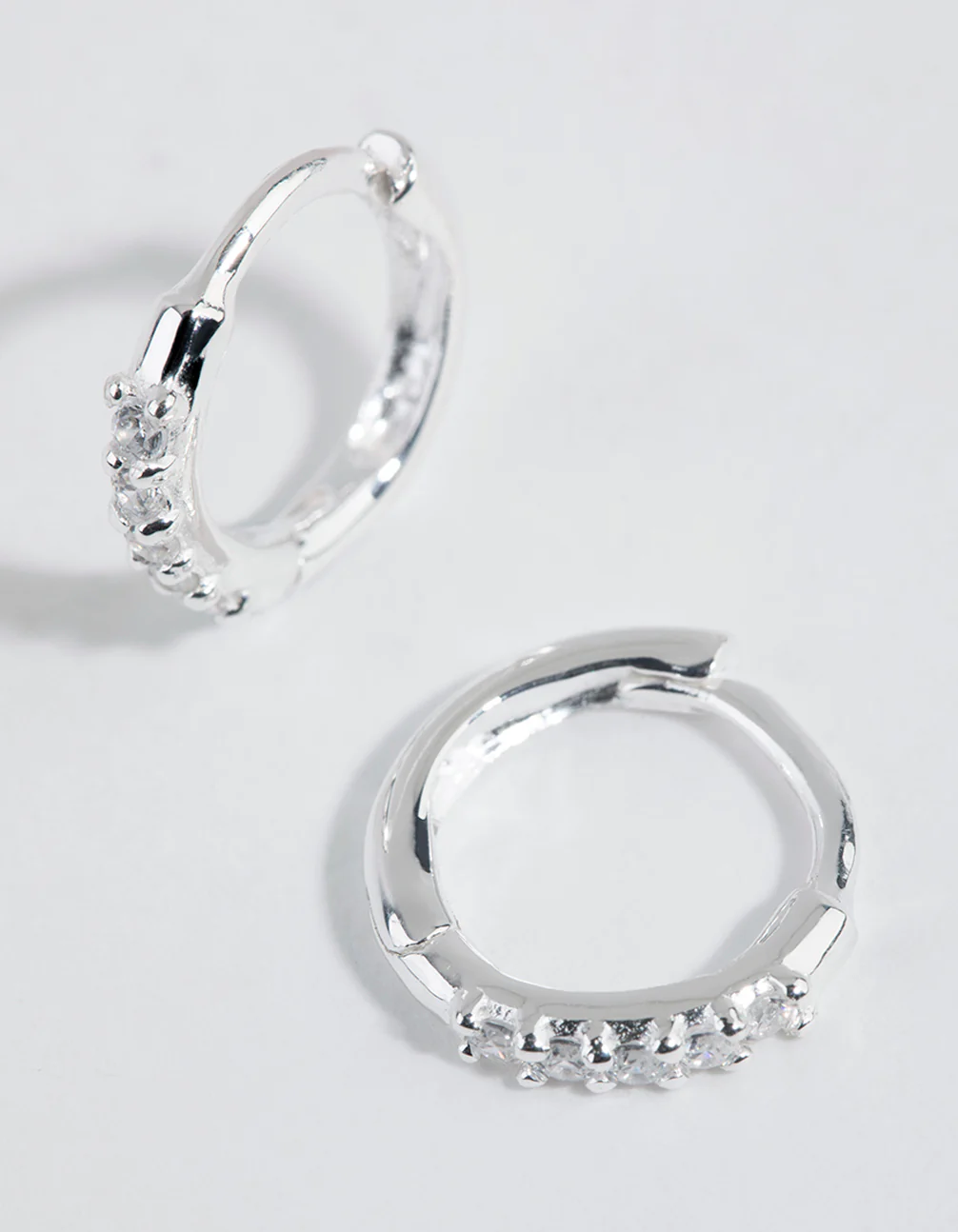 Sterling Silver Mini Cubic Zirconia Huggie Earrings - Image 2
