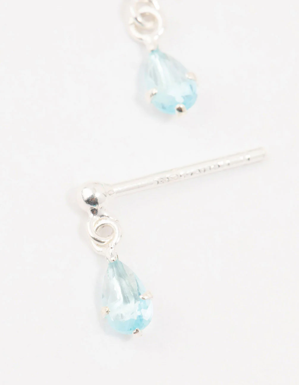 Sterling Silver Pear Shaped Blue Cubic Zirconia Drop Earrings - Image 2