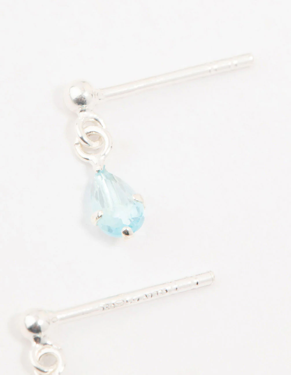 Sterling Silver Pear Shaped Blue Cubic Zirconia Drop Earrings - Image 3