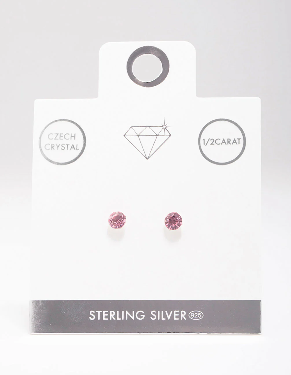 Sterling Silver Pink Czech Crystal Small Stud Earrings - Image 2