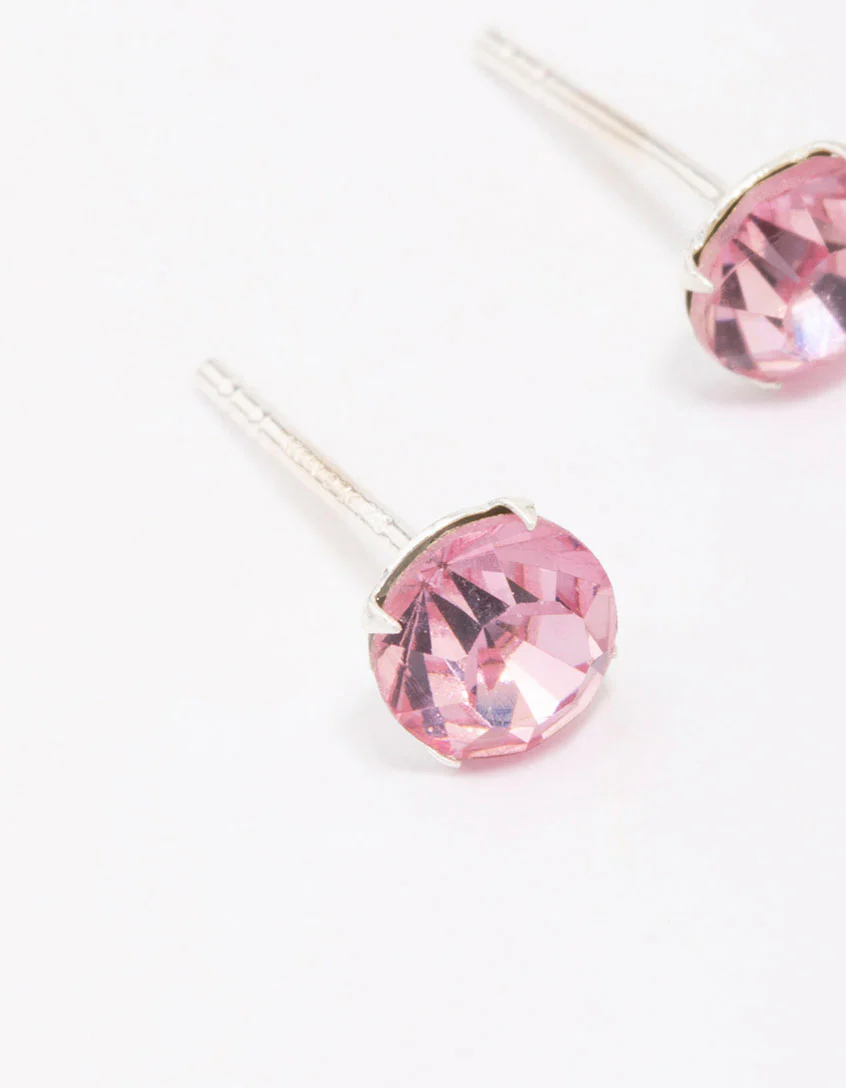 Sterling Silver Pink Czech Crystal Small Stud Earrings - Image 3