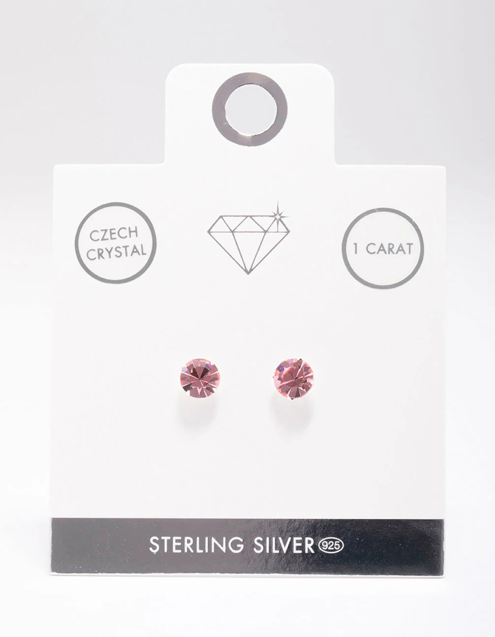 Sterling Silver Pink Czech Crystal Stud Earrings - Image 2