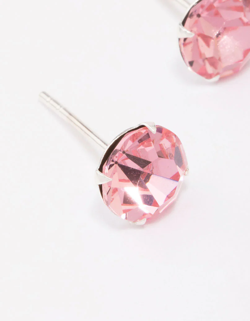 Sterling Silver Pink Czech Crystal Stud Earrings - Image 3